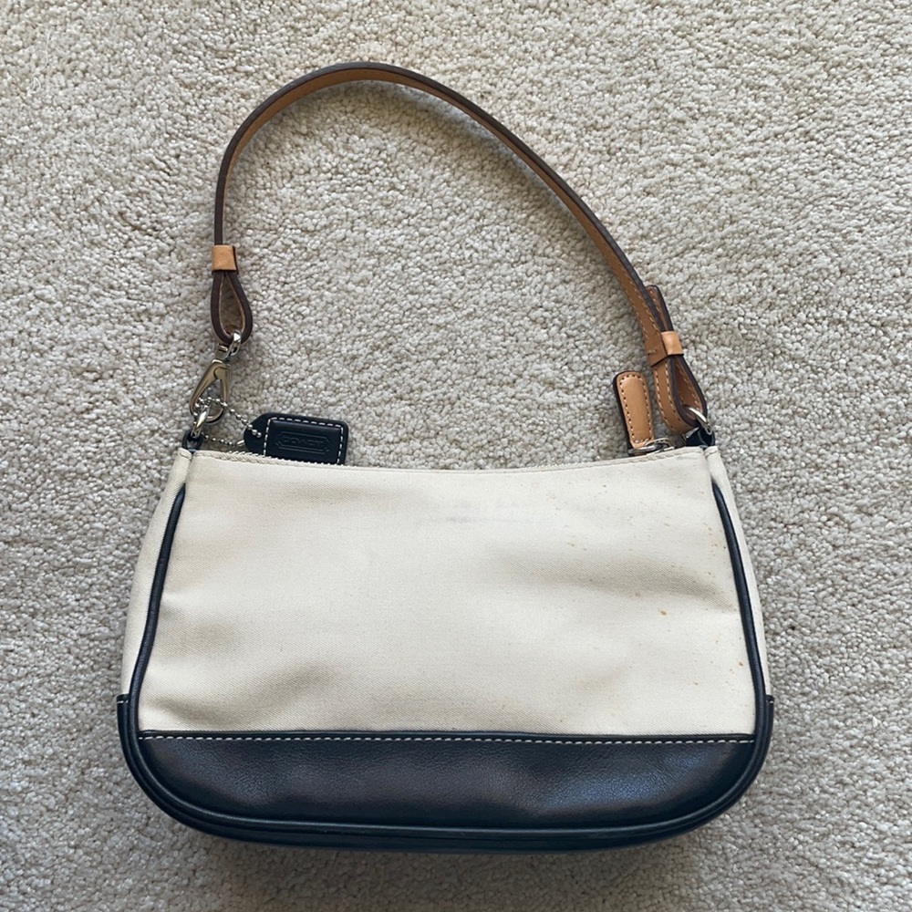 Coach cream and navy mini demi handbag